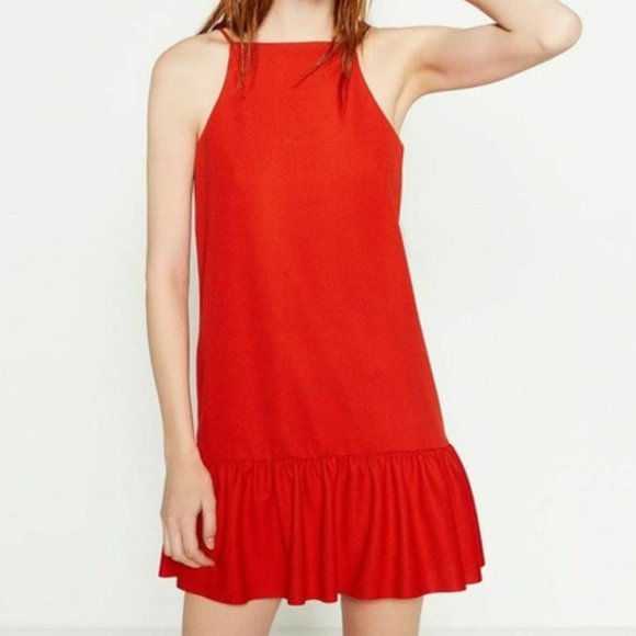 Zara Dresses & Skirts - Zara Ruffle Hem Square Neck Textured Mini Shift Dress